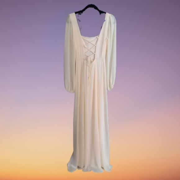 Windsor Size Small Kaylee Formal Chiffon Lace-Up Long Dress  Cream NEW - Picture 2 of 11